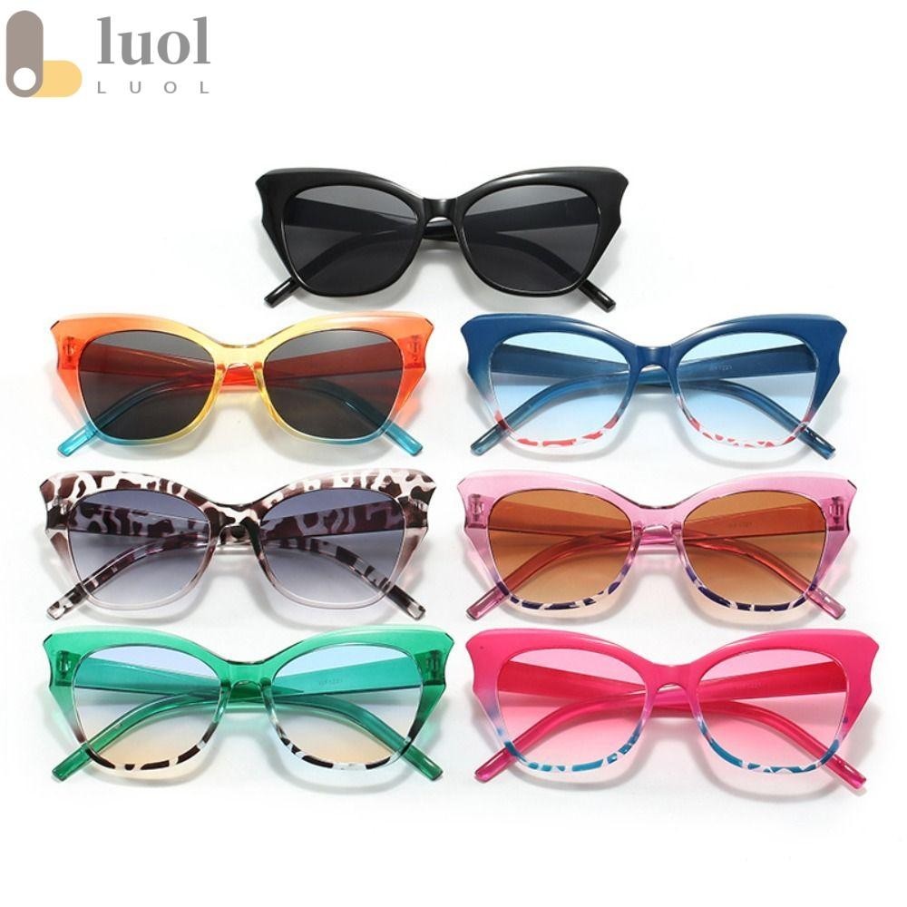 Kính râm hình mắt mèo LUOL, Kính râm chống nắng gọng nhỏ đầy màu sắc, Kính mắt mùa hè Retro UV400 dành cho nữ