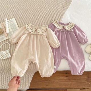2024 Phong Cách Mới Cho Bé Onesie ins Phiên Bản Hàn Quốc Bé Onesie Xuân Thu Quần Áo Cô Gái Ngọt Ngào Bé Onesie Dài Tay Cổ Búp Bê Đi Chơi Áo Liền Quần