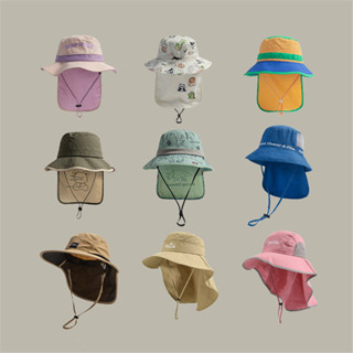 [1-14 Tuổi] Mũ Xô Mỏng Mùa Hè Cho Trẻ Em Mũ Chống Nắng Vành Lớn Có Khăn Choàng Nam Nữ Bé Ngoài Trời Bảo Vệ Cổ Mũ Chống Nắng QN406