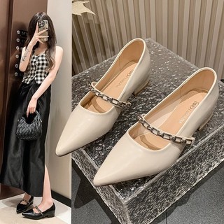 Pu block gót slip-on thấp gót giày thấp cao su nông miệng mũi nhọn giày