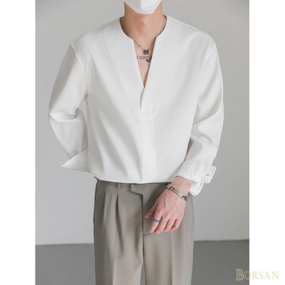 Áo Sơ Mi Nam Tay Dài Cổ Chữ V Cao Cấp Hàn Quốc Áo Chui Đầu Dài Tay Nam Thương Hiệu Thời Trang Ruan Đẹp Trai Không Vòng Cổ Áo Sơ Mi BEFOYI ZXH103