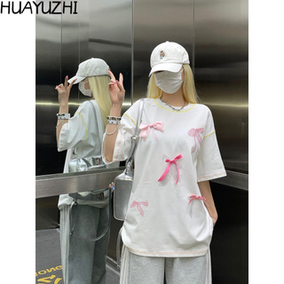 Áo thun ba chiều màu trắng HUAYUZHI, áo thun cotton ngắn tay nguyên chất, thiết kế quần áo nữ mùa hè, thích hợp cho áo khoác nhỏ có kích cỡ khác nhau
