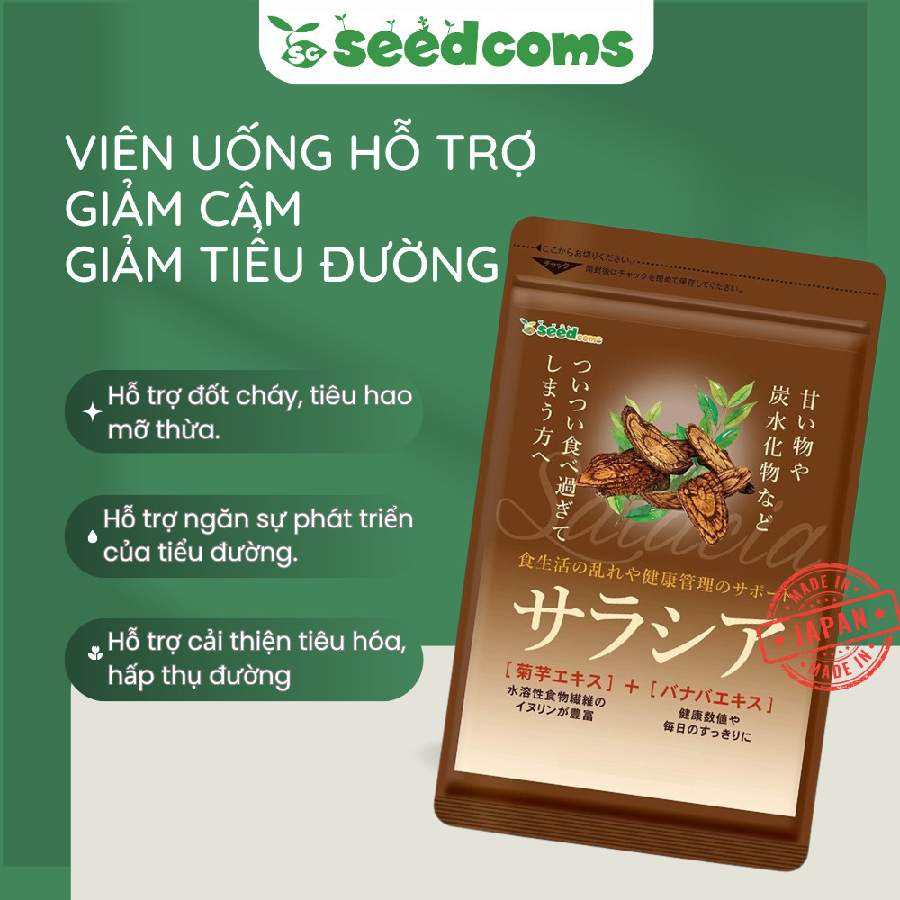 Viên uống Seedcoms hỗ trợ giảm cân, giảm tiểu đường giảm mỡ thừa Chiết Xuất Salacia - Hatomugi