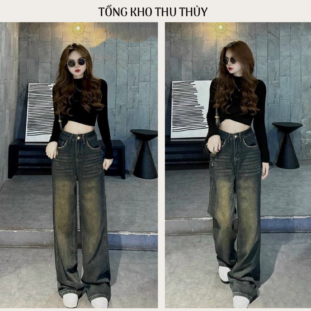 Quần Jean Nữ Ống Rộng Quần Bò Dáng Suông Màu WASH Rách Túi Sau Từ 42 - 62Kg Chất Denim Tôn Dáng TT01
