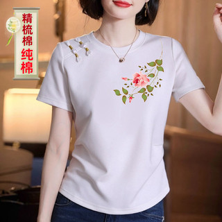 Áo thun ngắn tay nữ Trung cổ Áo nữ Cotton nguyên chất dành cho nữ Áo thun cao cấp giữa mẹ / 3.1