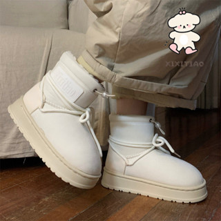  Xixitiao Nữ Mùa Đông Phong Cách Mới Ren-Up Cotton Thời Trang Lông Cừu Lót Dày Martin Boots Giữ Ấm Giữa Ống Giày Bốt Tuyết 