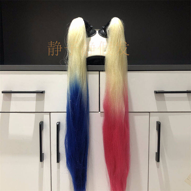 【Ready Stock】 Helmet Braid Double Ponytail Helmet Braided Wig with Suction Cup Loose Wig Helmet Deco