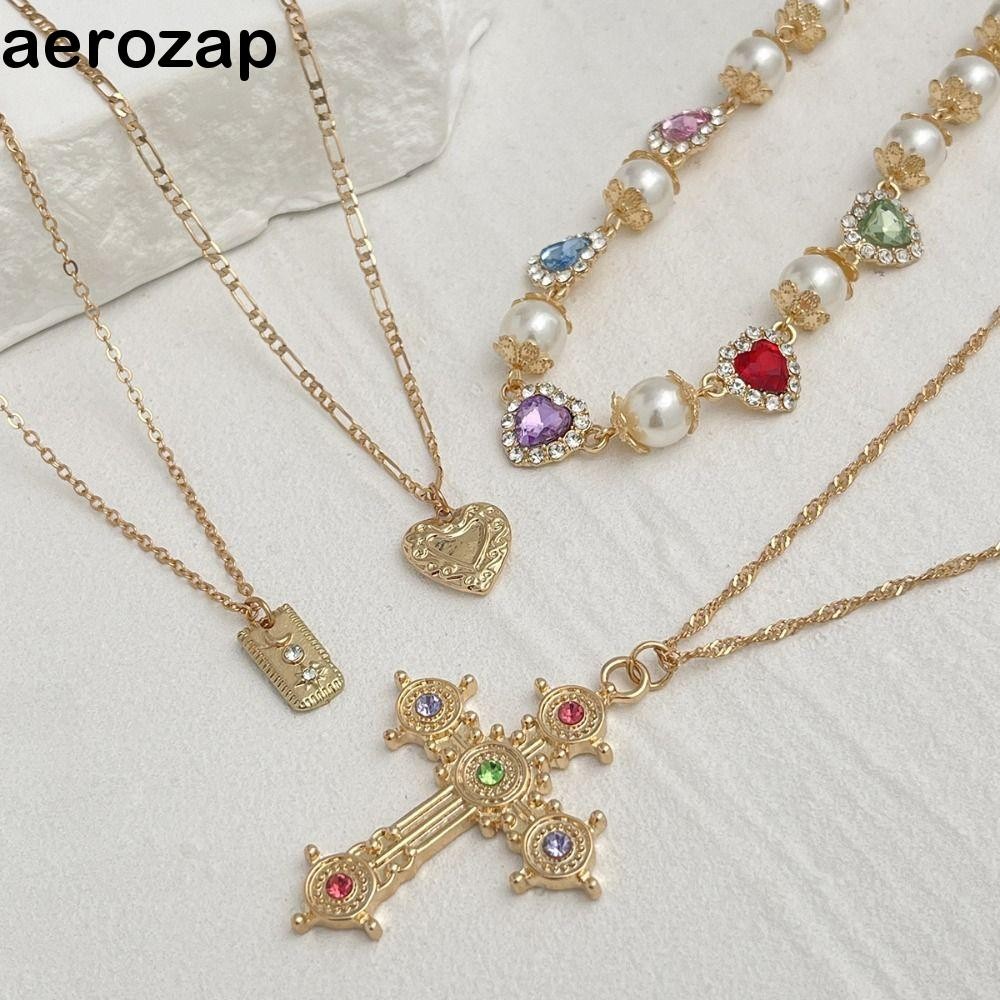 Homesogood Vòng cổ tình yêu, Bộ vòng cổ vàng Vòng cổ mặt dây chuyền chéo, Phong cách dân tộc cổ điển