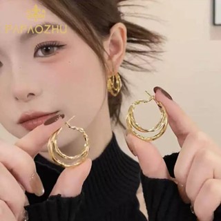  Papaozhu Sang Trọng Vàng 14K Ba Vòng Tròn Vòng Bông Tai Cho Nữ Không Gây Dị Ứng Hình Học Tai Trang Sức Phụ Kiện 
