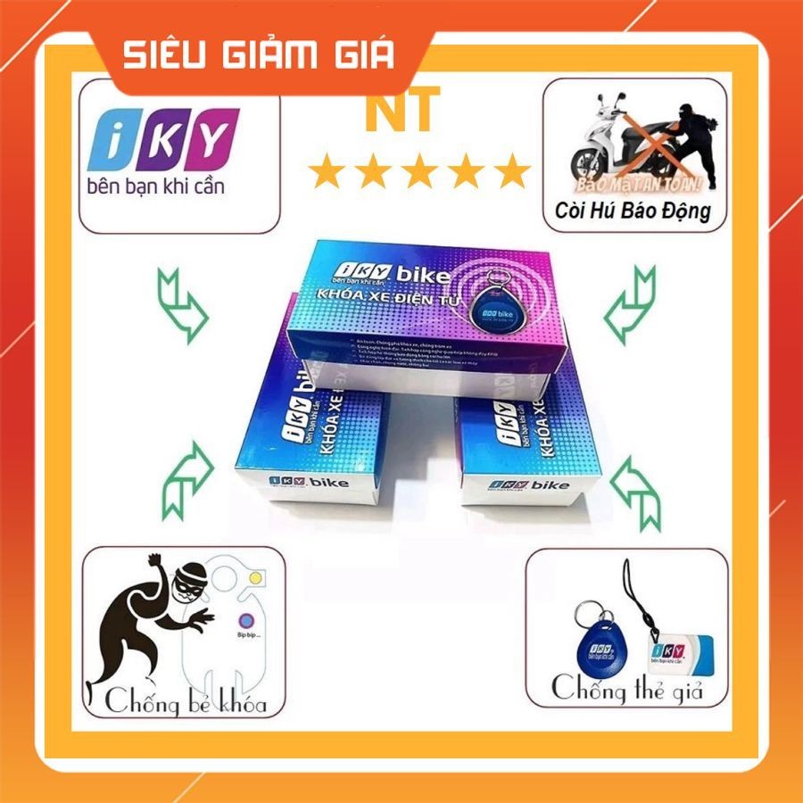 Khoá Chống Trộm Xe Máy Thẻ Từ iky bike, Khóa Xe Máy Báo Động Còi Hú Thông Minh