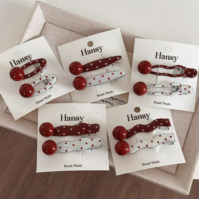  2 Chiếc Nữ Vintage Trắng Đỏ Điểm Kẹp Tóc Kẹp Bên Nổ Kẹp Tóc Phụ Kiện Tóc 