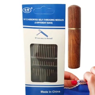 12 chiếc kim mù thép không gỉ tự ren bộ kim diy thêu người cao tuổi khâu tay threader diy dụng cụ may vá