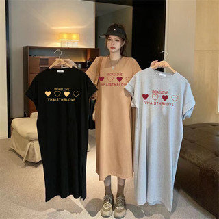 Váy ngắn tay ngắn thể thao giản dị dành cho nữ mùa hè dáng rộng cổ tròn đa năng Váy dài vừa phải