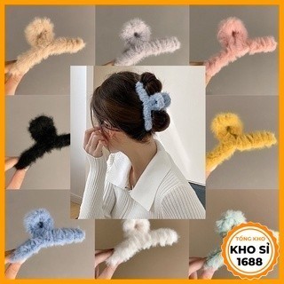 Kẹp tóc phối lông thỏ dễ thương 12cm, kẹp tóc hình cá mập phủ lông, kẹp tóc càng cua, kẹp tóc phối lông xù E162