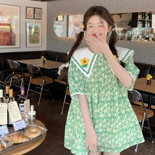 Đầm Nhỏ Tươi Mảnh Hoa Búp Bê Cổ Đầm Nữ Mùa Hè Mới Ngọt Ngào Nhỏ Hình Giảm Tuổi Hoa Váy Ngắn
