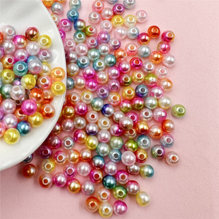 100 Chiếc 6 Mm Màu Gradient ABS Giả Ngọc Trai Acrylic Lỗ Thẳng Hạt Tròn DIY Handmade Phụ Kiện Trang Sức