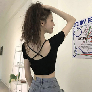 2024 Phong Cách Mới Influencer Siêu Nóng Lưng Rỗng Slim-fit Slimmer Look Áo Thun Ngắn