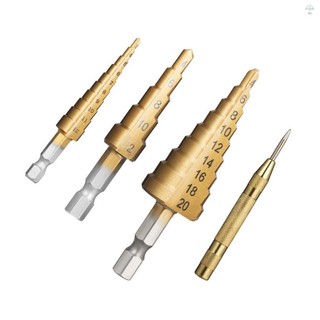 Hilivn) HSS 4 Bộ mũi khoan bước titan Bộ mũi khoan thép tốc độ cao với cú đấm trung tâm tự động Nhiều lỗ Bước lên Bit cho kim loại gỗ nhựa
