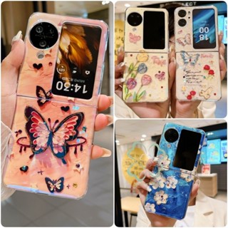 Ốp điện thoại lật trong suốt sơn hoa thời trang OPPO Find N3 N2 Flip Slim Casing Blue Light Drip Keo chống sốc