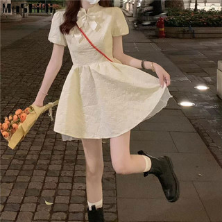 Váy nữ MUSHIQI Váy sườn xám tay phồng mới