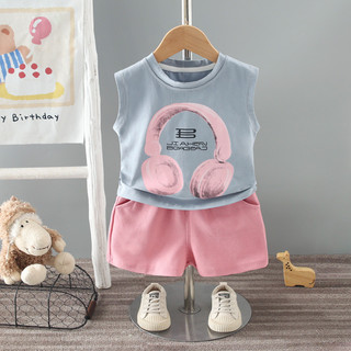Mùa Hè Mới Trẻ Em Thoáng Khí Quần Áo Thể Thao Bộ Bé Trai Bé Gái In Hình Không Tay Tank Top + Quần Short Bộ Đồ Thường Ngày Cho Bé