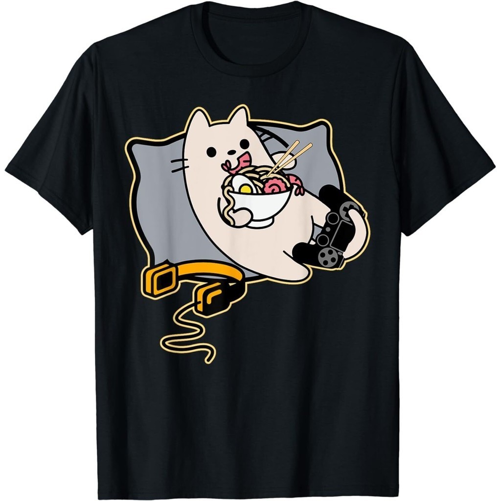 Nerdy Ramen Ăn Game Thủ Mèo Trò Chơi Dừng Áo Thun