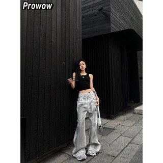 Prowow quần ống rộng quần nữ jean Fashion INS Đơn giản hàn quốc WLK2440ZCB 20Z240513
