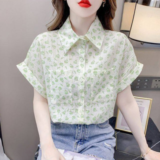 Áo Sơ Mi Hoa Nữ Tay Ngắn Voan Áo Plus Size Thời Trang Rời Áo Hàn Quốc 2024