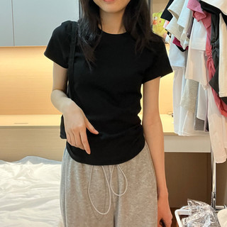 Áo baby tee ngắn tmàu trơn mỏng vừa vặn dành cho nữ cổ tròn áo thun mùa hè 100%cotton local brand