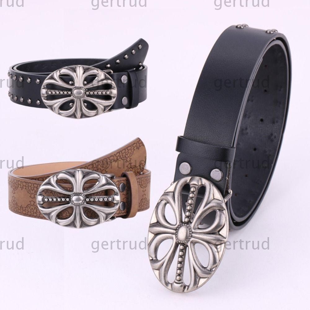 Thắt lưng da GERTRUD, Hip Hop Skeleton Head Bohemian Style Belt, Vintage Punk Riveted Pants Bands Y2