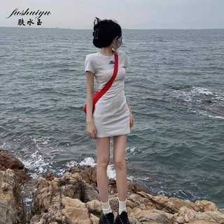 Fushuiyu Váy ngắn tay bé gái cay phong cách Mỹ dành cho nữ, thiết kế đơn giản và cao cấp, vừa vặn thon gọn, vừa vặn thon gọn, váy ngắn quấn mông