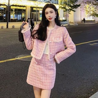 Bộ  Đồ dạ Thời Trang Nữ Mùa Thu Đông, Áo Khoác Ngắn Dày+Váy Nửa Người cho nữ bản cao cấp, đồ nữ