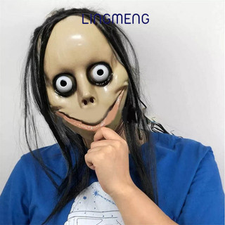 Lingmengchitengefine Halloween Kinh dị với mặt nạ tóc dài Mặt nạ vui nhộn Mặt nạ miệng hình chữ V Mặt nạ MoMo vn