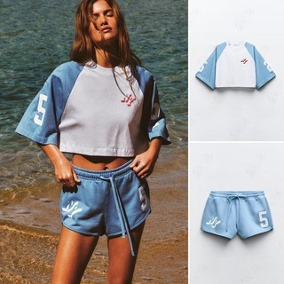   24 Mùa hè Phong cách mới Số phong cách Preppy và Áo thun ngắn in chữ + Quần Short0264348 0264349