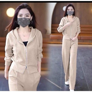  Set Đồ Bộ Thể Thao Nam Nữ Có Nón Phối Khóa Kéo Chất Nỉ Mềm Mịn Tôn Dáng Phong Cách Hàn Quốc HTM FASHION 