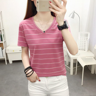 Thời Trang Xuyên Biên Giới Plus Size Quần Áo Nữ Béo mm Áo Thun Rời Cotton Nguyên Chất Nửa Tay Áo Thun Nữ Mùa Hè Sọc