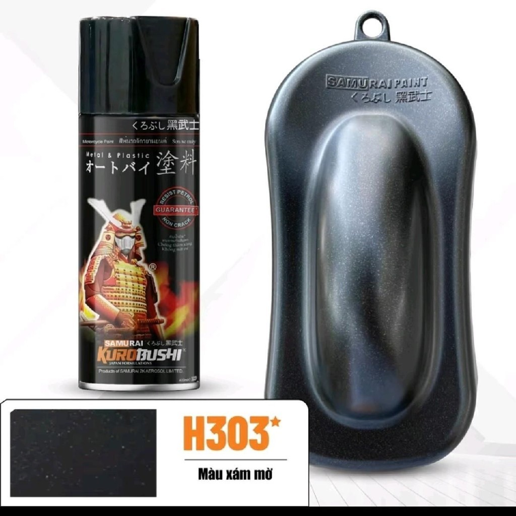 Sơn xịt màu xám mờ (đen nhám ánh kim) H303 samurai 400ml chính hãng