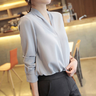 Áo Kiểu Nữ Áo tay dài croptop Áo Sơ Mi Chuyên Nghiệp Nữ 2024 Phong Cách Mới Dài Tay Cổ Chữ v Sang Trọng