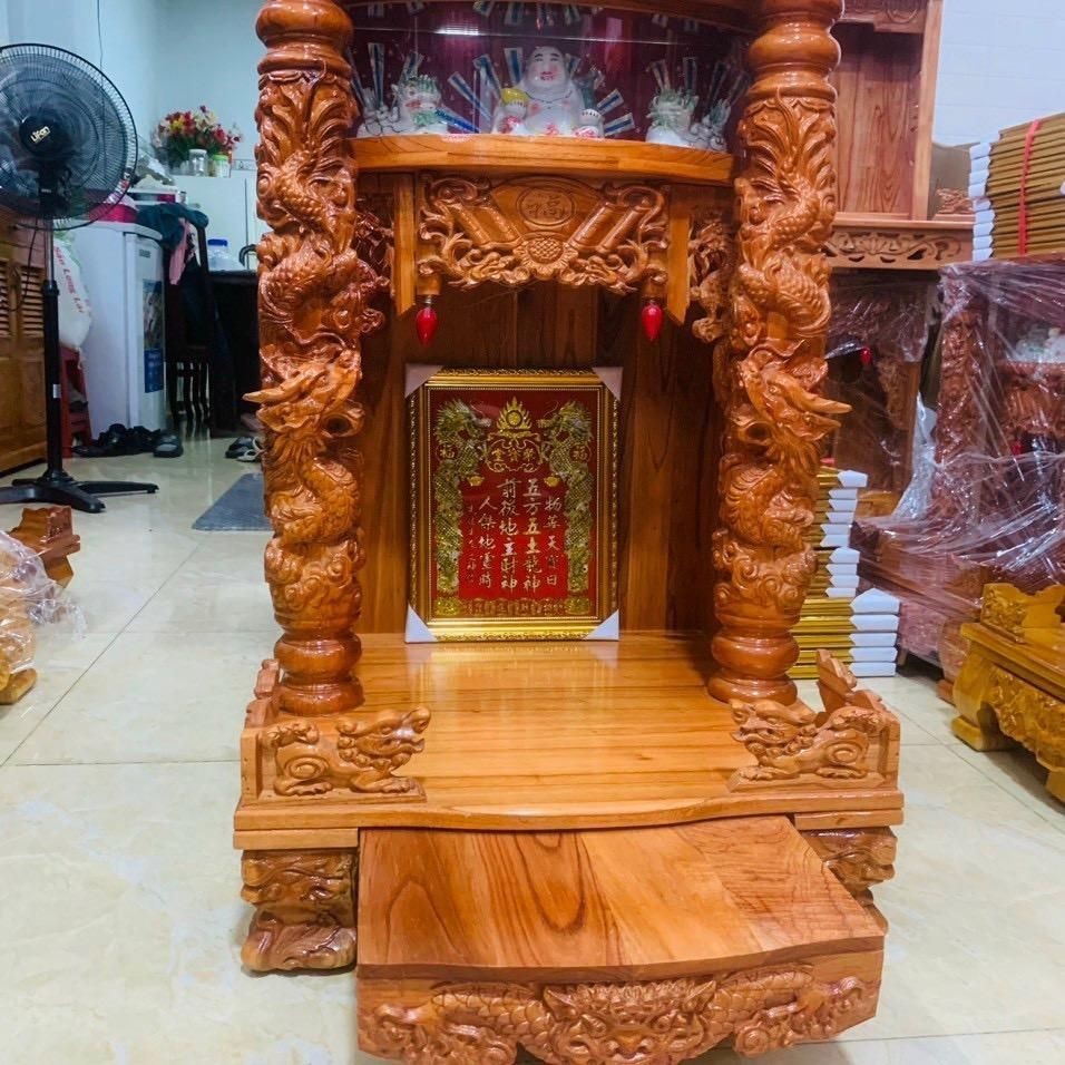 HÀNG VIP- BÀN THỜ ÔNG ĐỊA THẦN TÀI GỖ XOAN ĐÀO CAO CẤP CỘT CHẠM RỒNG MÂY SIZE 56/88cm