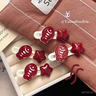 Ankora Đỏ ~ Kẹp tóc hình cá nhỏ dễ thương, kẹp sao năm cánh, kẹp mỏ vịt, kẹp tóc sáng màu, kẹp bên cho cô gái ngọt ngào, phụ kiện tóc