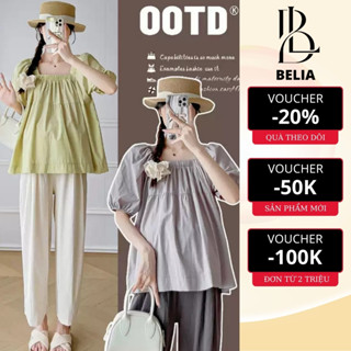 Set Quần Áo Bầu Xinh Bigsize Mùa Hè Mặc Nhà Đi Chơi Thiết Kế Cổ Vuông Chất Vải BELIA 2025