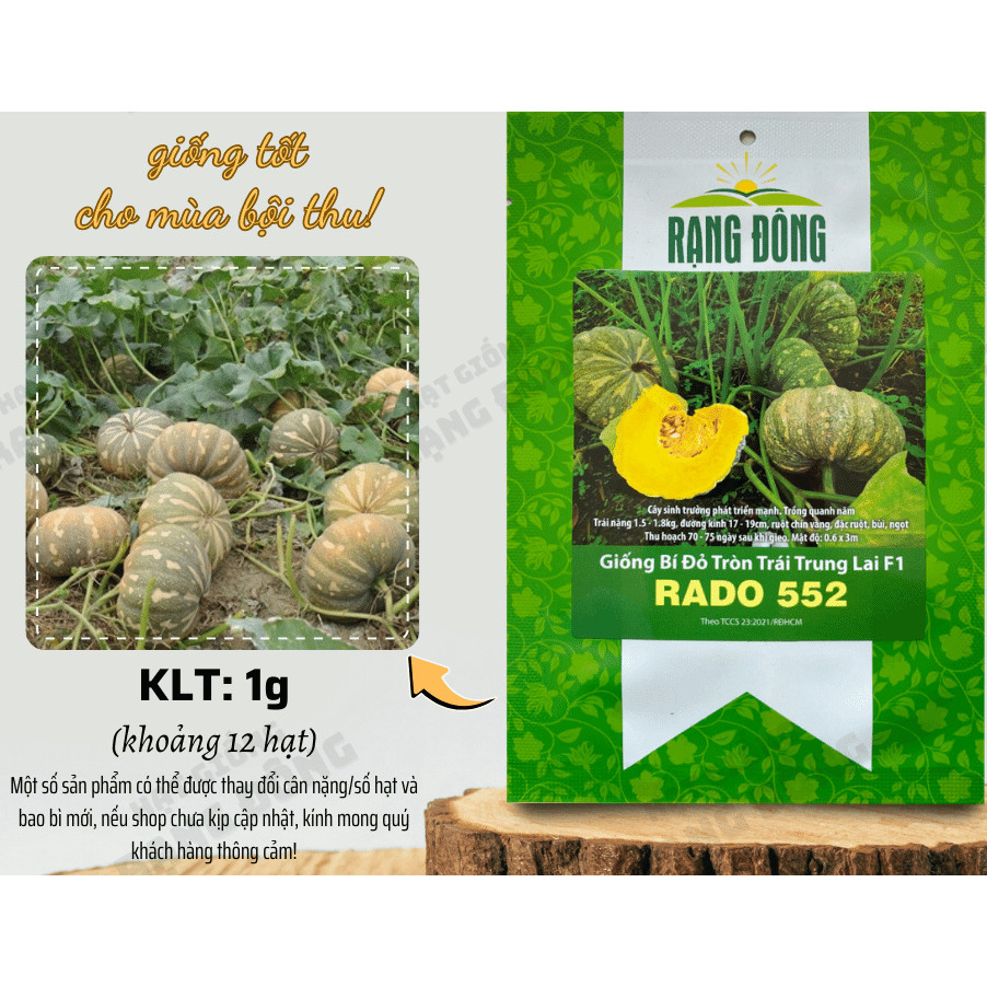 Hạt giống Bí Tròn Trái Trung Lai F1 Rado 552 (1g~12 hạt) trái to 1.5-1.8 kg, trồng quanh năm - Hạt g
