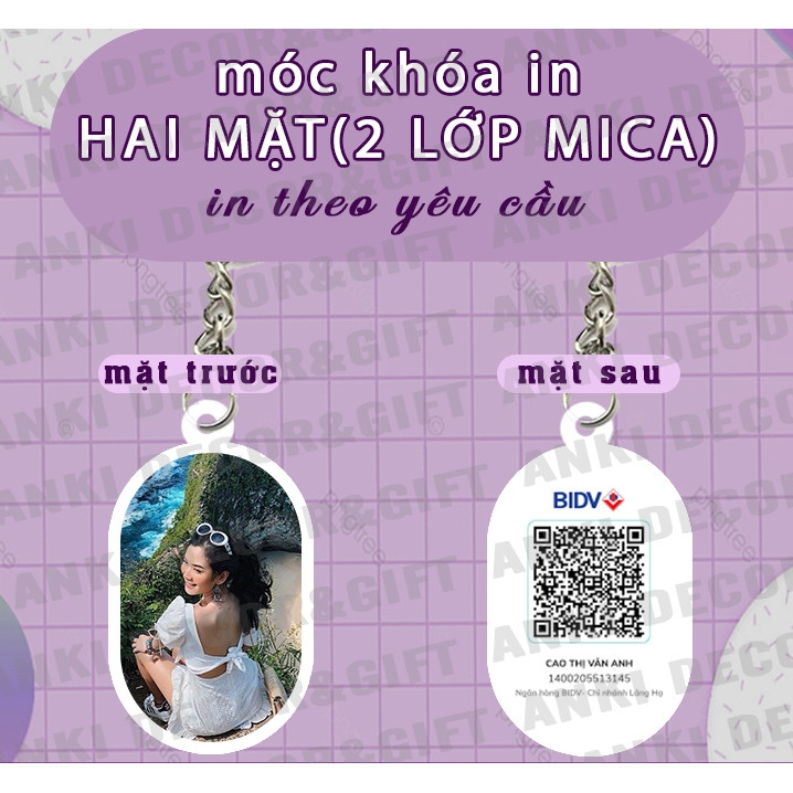Móc khóa mica in 2 mặt 2 ảnh 2 lớp mica hình ovan, móc khóa in theo yêu cầu, móc khóa mica , quà tặn