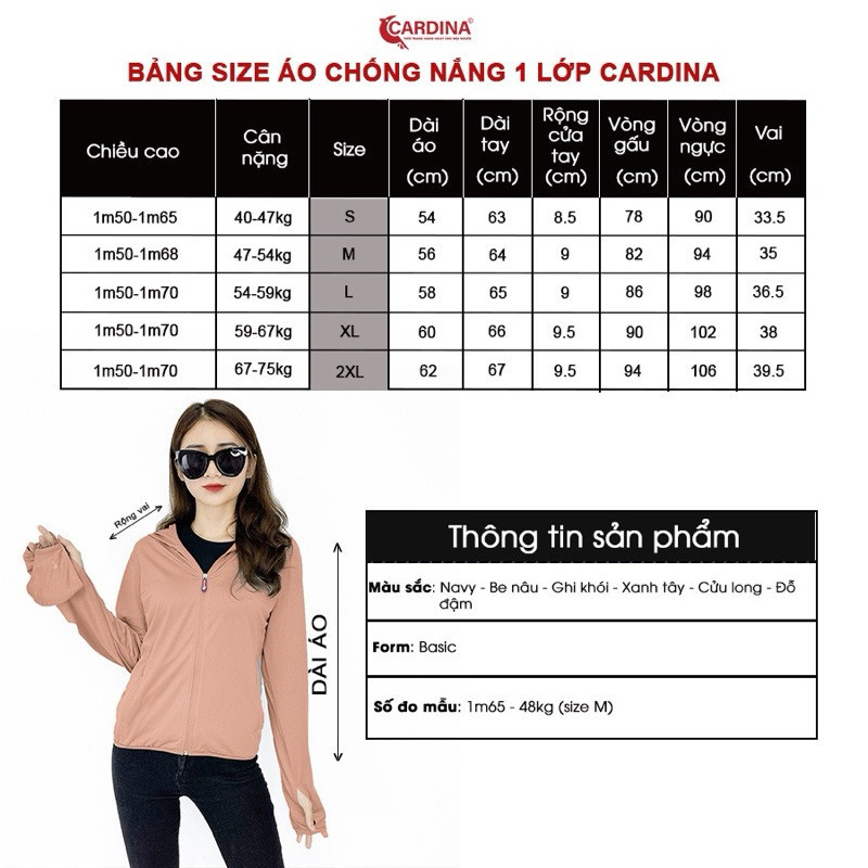 (SALE Sốc) Áo chống nắng CARDINA 1 lớp CHÍNH HÃNG chất thun lạnh Nhật cao cấp UPF50+ | Áo chống nắng nữ Cadina | BigBuy360 - bigbuy360.vn