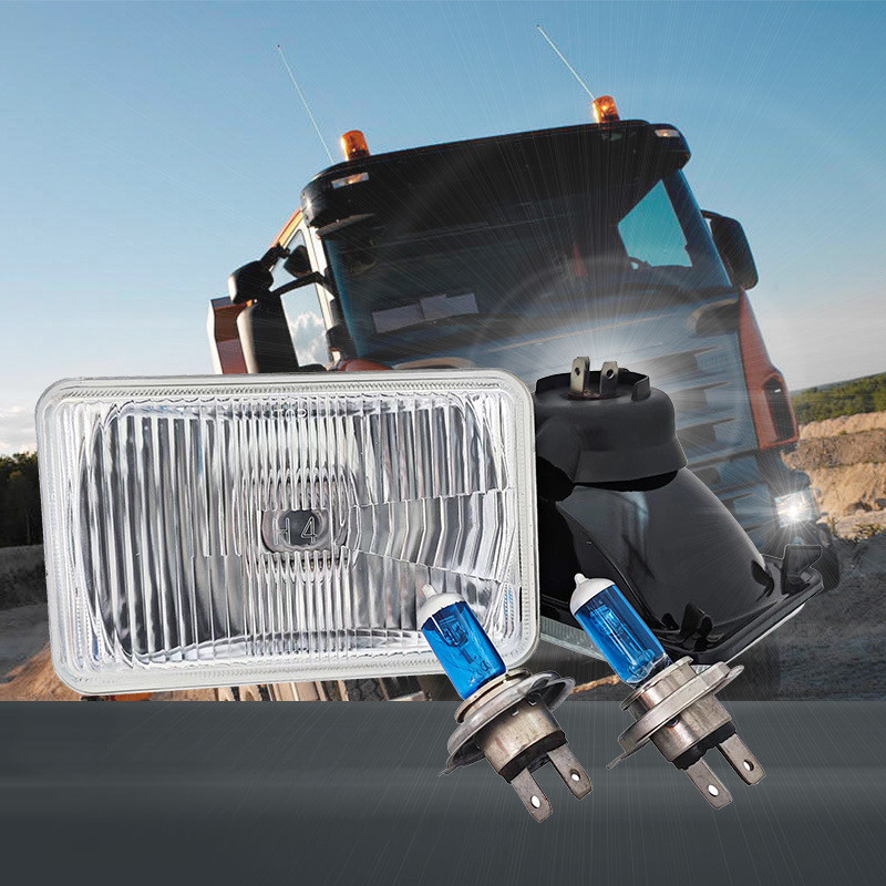 1 Đèn vuông 4 * 6 làm bằng sắt với bóng đèn Halogen H4 / bóng đèn H4LED 12V-24V