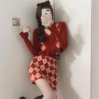 Bộ đồ Cardigan dệt kim màu tương phản thời trang dành cho nữ