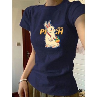 【100% cotton  Áo baby tee Áo Thun ôm body Áo y2k  ngắn tay in hình cổ tròn hàng đầu màu trơn