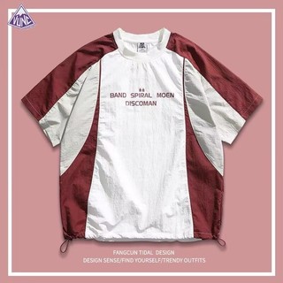 Áo thun nam VUNC xu hướng đường phố Mỹ thời trang retro tương phản khâu hàng đầu dáng rộng giản dị phù hợp với hip-hop ngắn tay