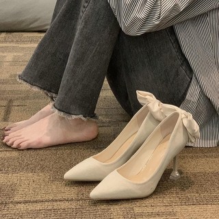 cao gót nhọn Stiletto Gót Cao Gót Nơ Mũi Nhọn Giày Cao Gót Mùa Hè 2024 Mới Màu Nguyên Chất Giày Cao Gót Nhỏ