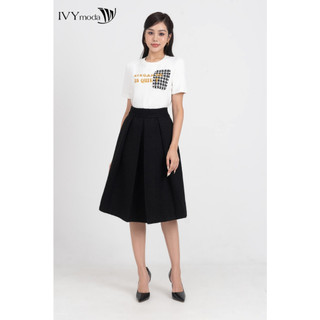 Áo thun phối kẻ caro nữ ivy moda ms 57m8608